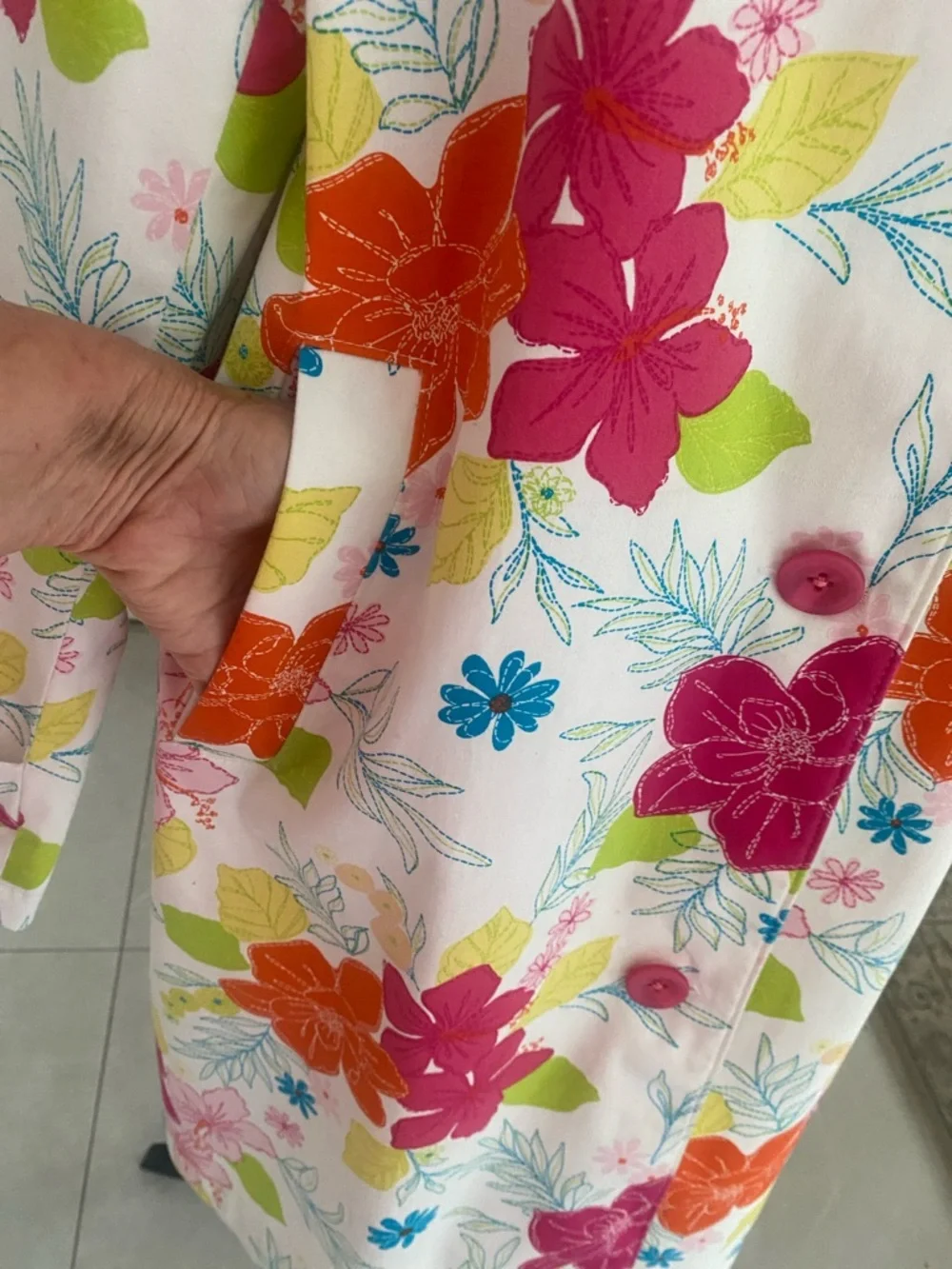 Harvé Benard Bold Colourful Floral button down lined cotton Spring Coat Size 16 - Picture 6 of 17